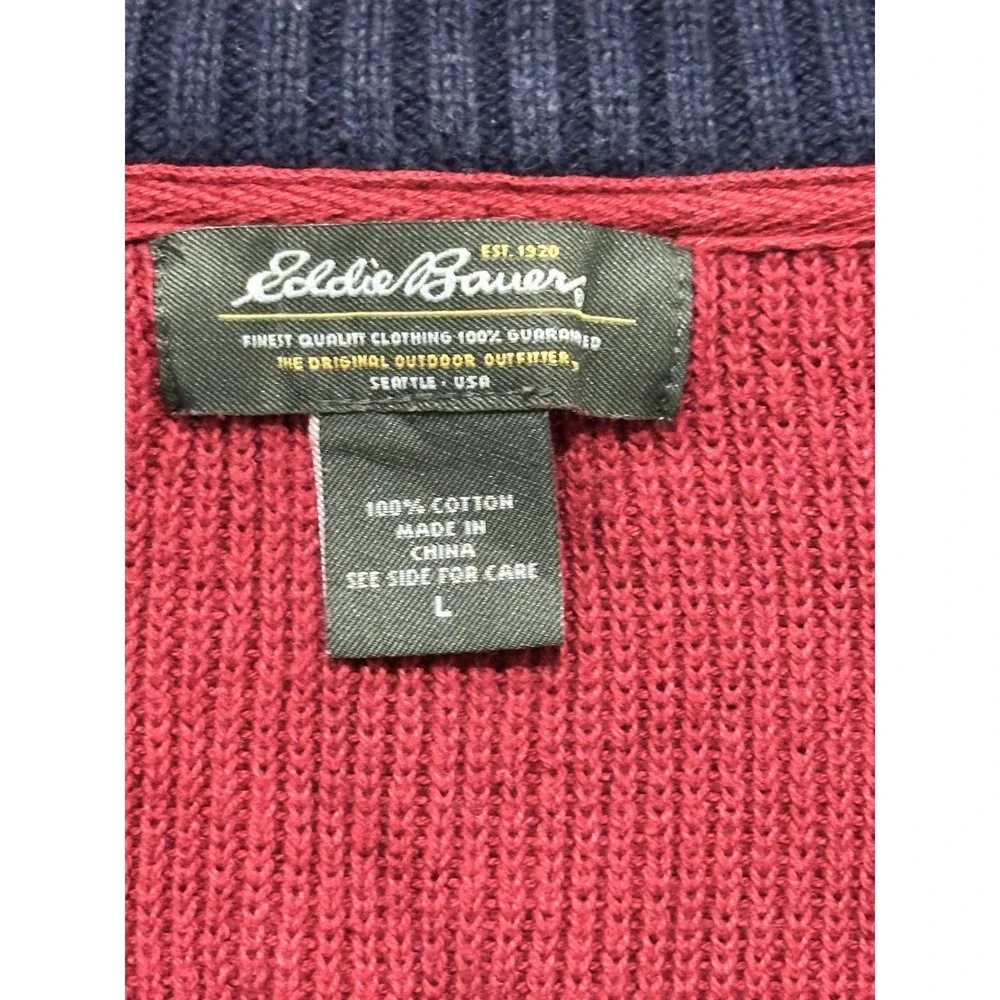 Eddie Bauer 1/4 Zip Knit 100% Cotton Pullover Sweater Men's‎ Size Large Dark Red